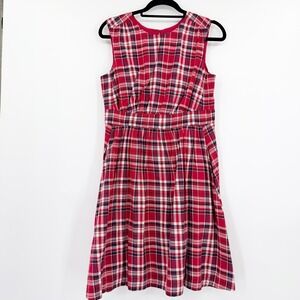 Emily And Fin Polka Dot 100% Cotton Pleated Dress Red Tartan Plaid Size Medium
